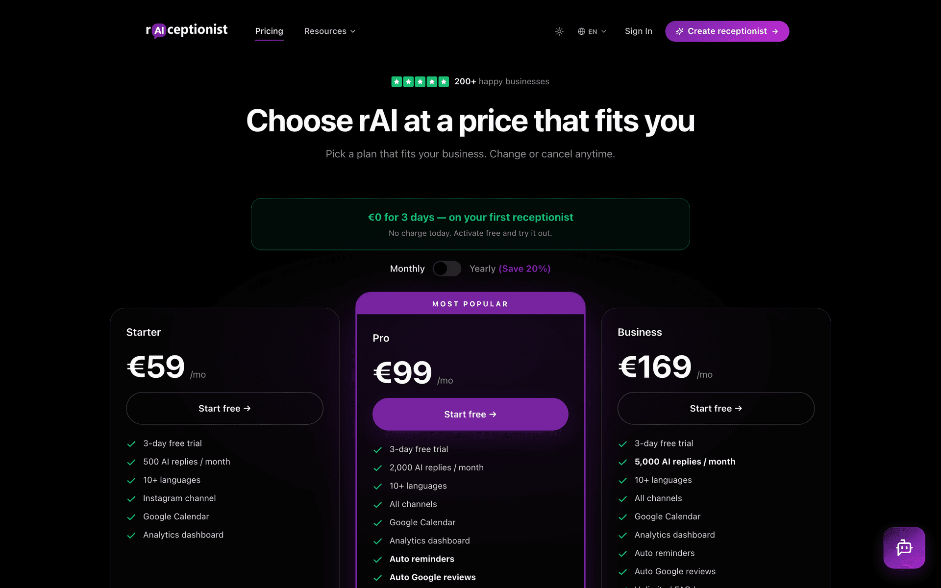 Pricing page