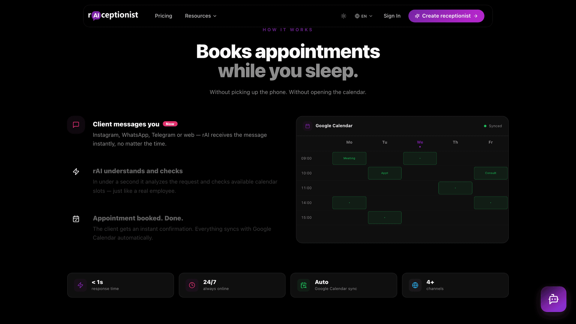 Three steps + calendar demo + stats